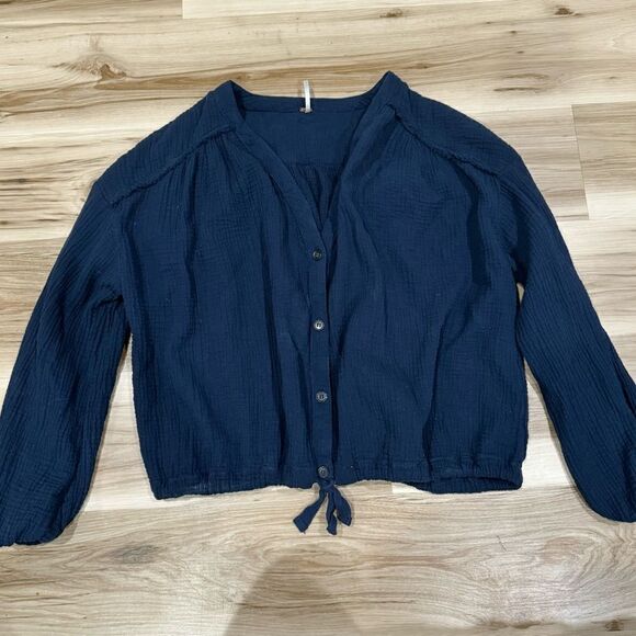 Free People Navy Button-Up Top - Picture 2 of 5